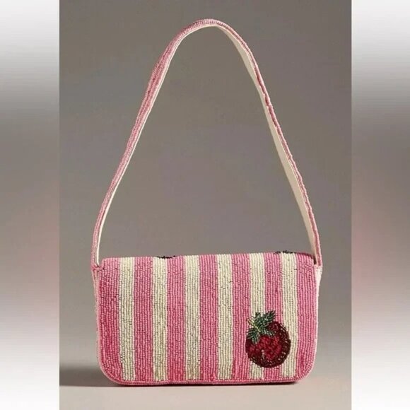 NWT Anthropologie The Fiona Beaded Bag: Strawberry - Picture 2 of 3